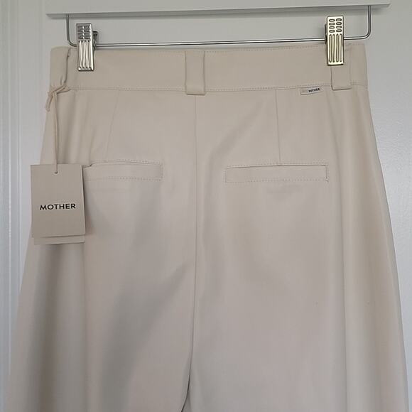 NWT MOTHER Faux Leather Hi Waist Tunnel Vision Pleat Prep Sneak Pant-Egret, 26 - Picture 9 of 11